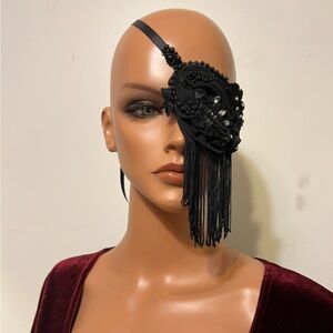 Elegant Black Beaded Eye Mask Burlesque Beaded Sequins Boudoir Pirat Steampunk